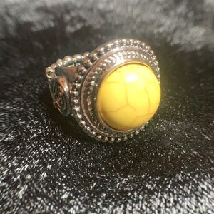 Yellow Crackle Look Stone Ring